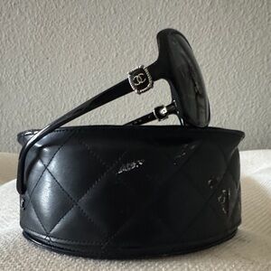 CHANEL Black Sunglasses with Quilted Case and Gold CC Detail
